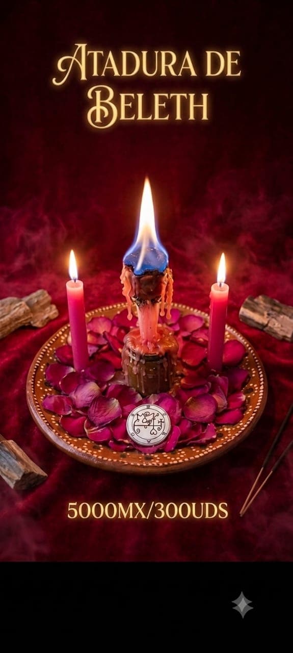 Altar de Atadura de Beleth con cirios consagrados y pétalos