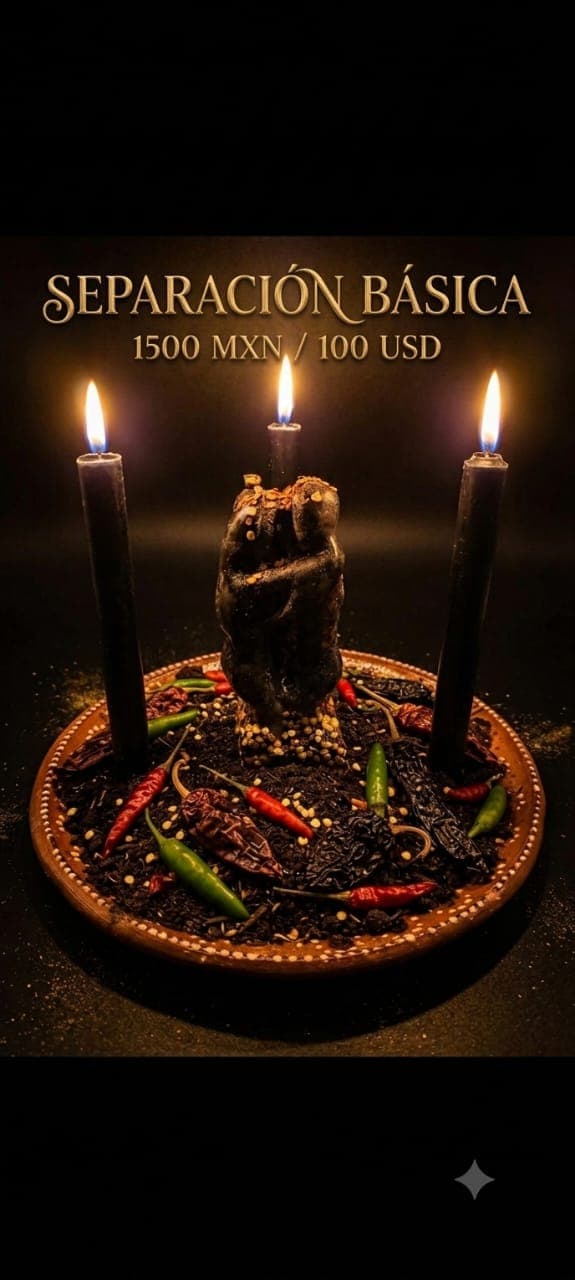 Altar de Separación básica con velas negras consagradas y especias amargas